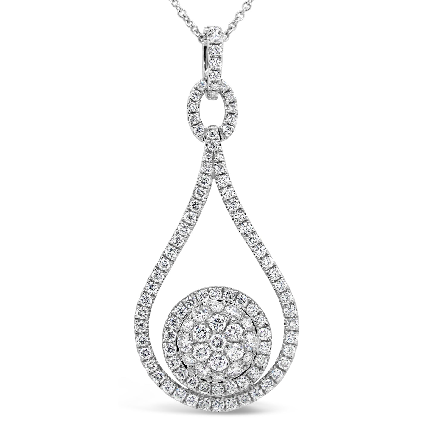 18k White Gold 1 5/8ct TDW White Diamond Pear and Round Shape Pendant Necklace