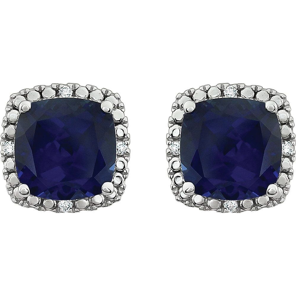 14k White Gold Lab-Grown Blue Sapphire & .06 CTW Natural Diamond Earrings