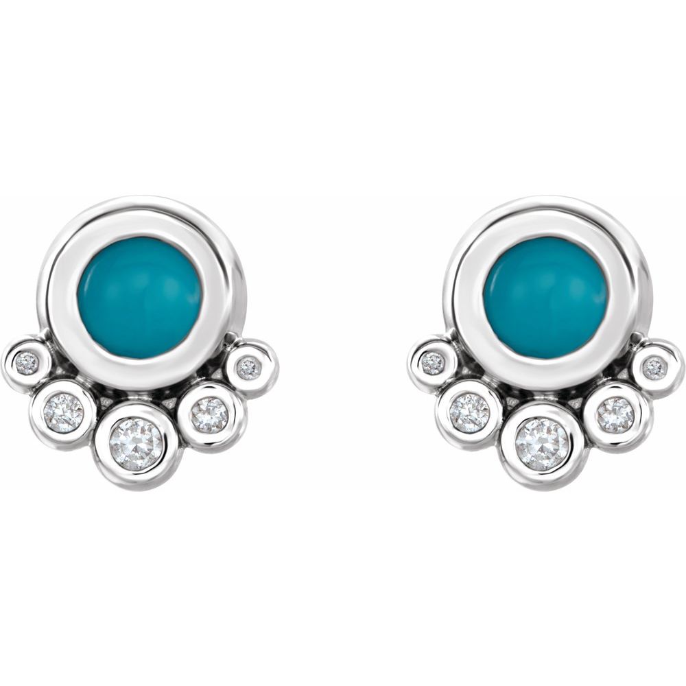 14k White Gold Natural Turquoise & 1/8 CTW Natural Diamond Earrings