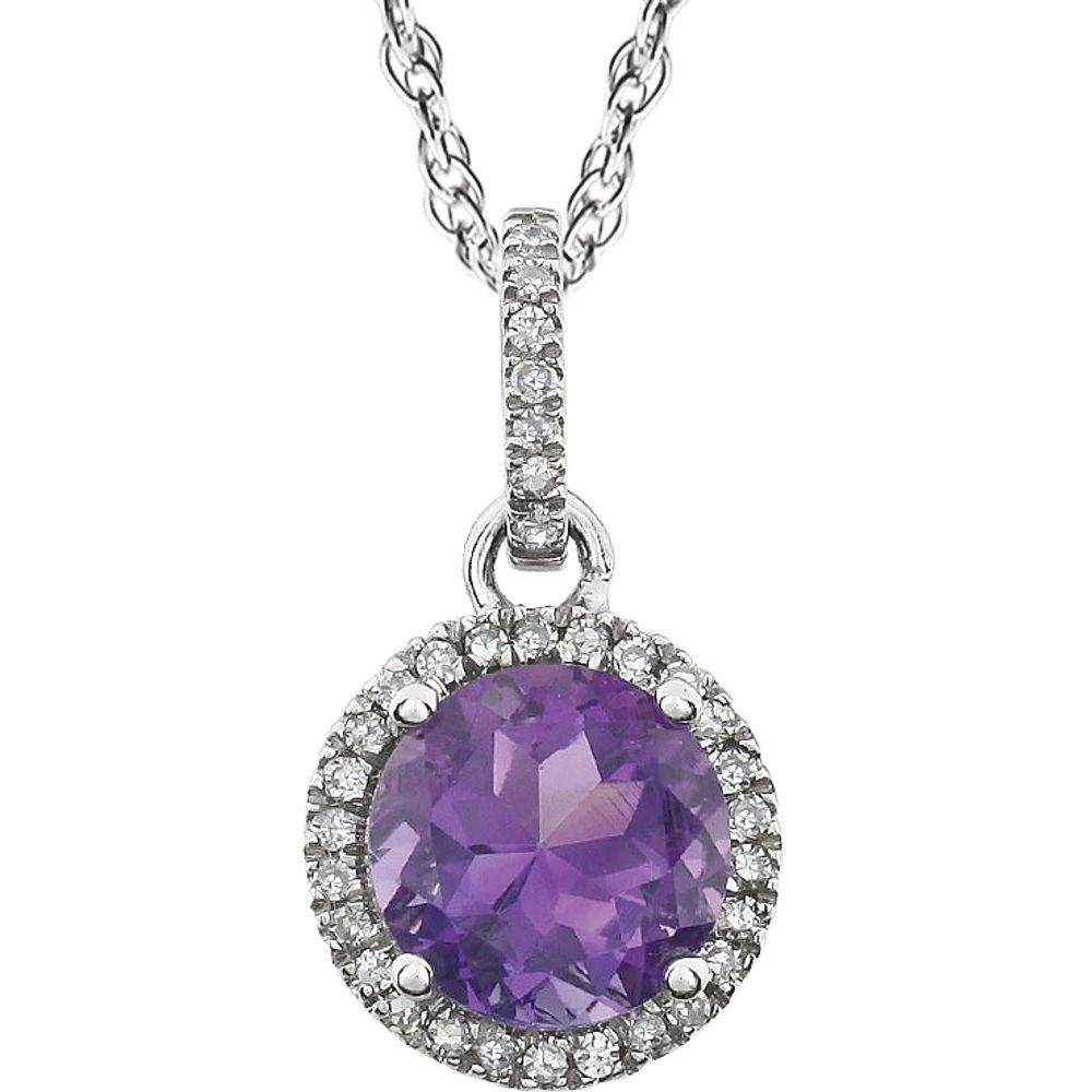 14k White Gold Natural Amethyst & 1/10 CTW Natural Diamond 18" Necklace