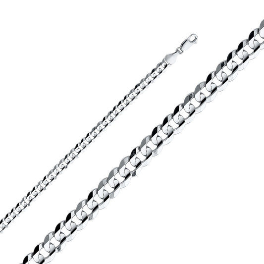 14k White Gold 5.9mm Wide Regular Concave Cuban Chain 8" Bracelet