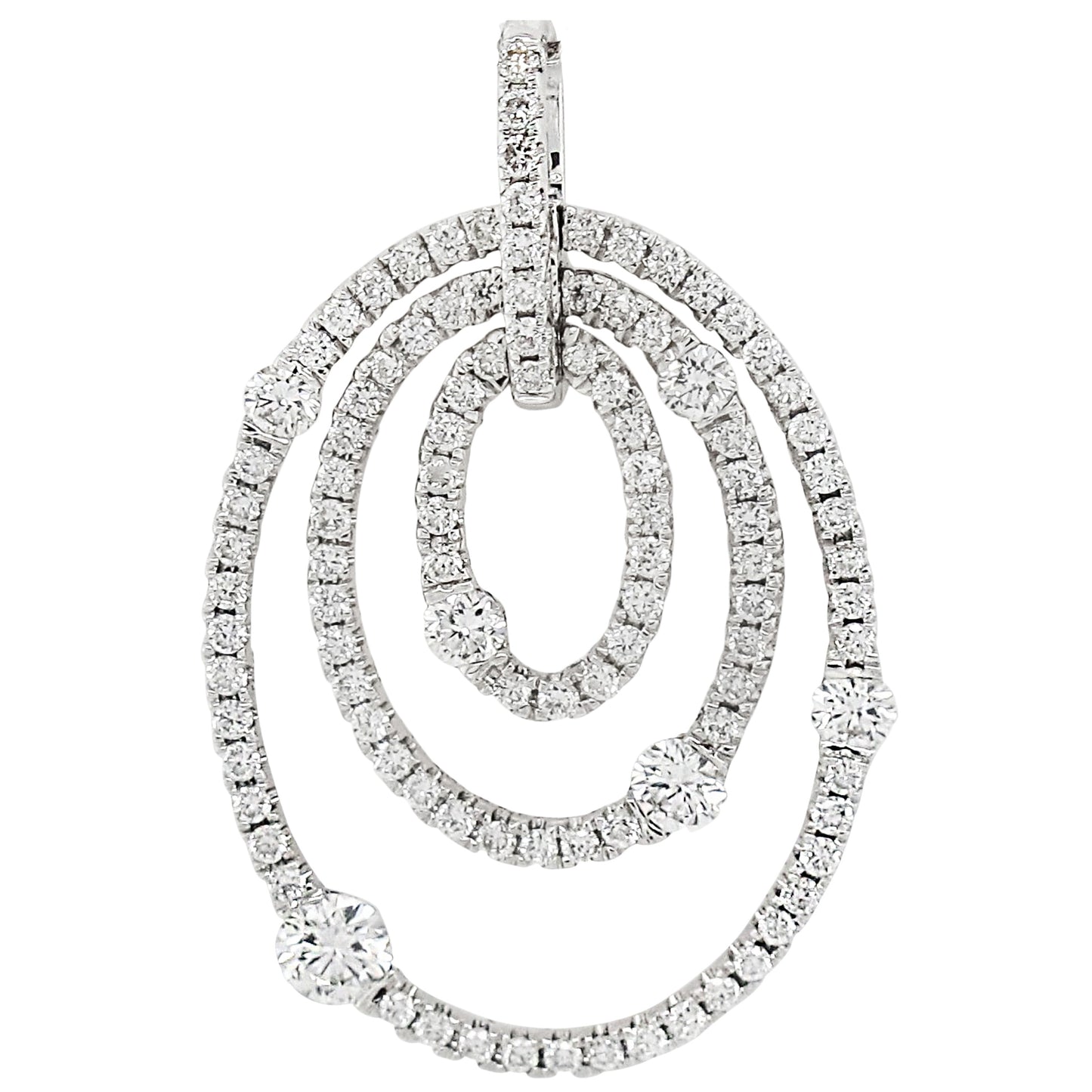 18k White Gold 7/8ct TDW White Diamond Concentric Oval Pendant Necklace