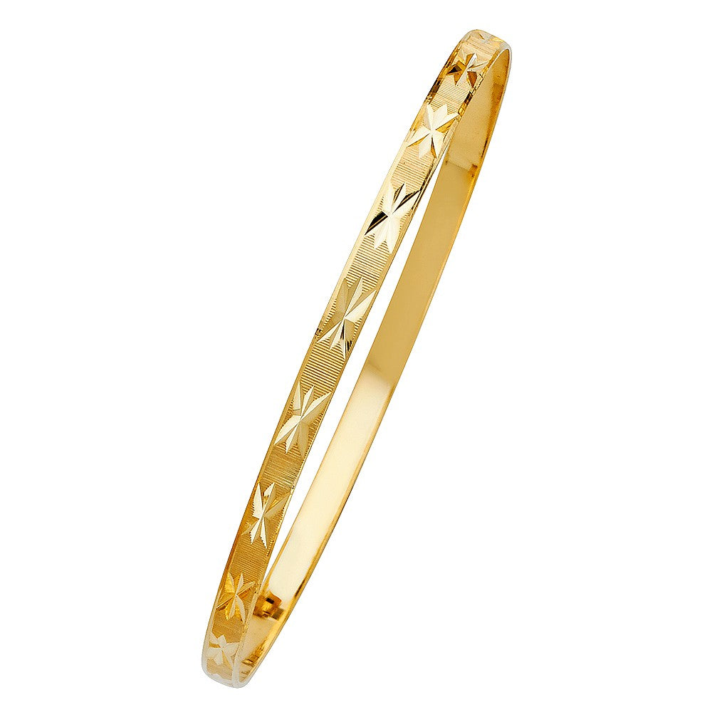 14k Yellow Gold Diamond-Cut 4-mm Solid Bangle Bracelet