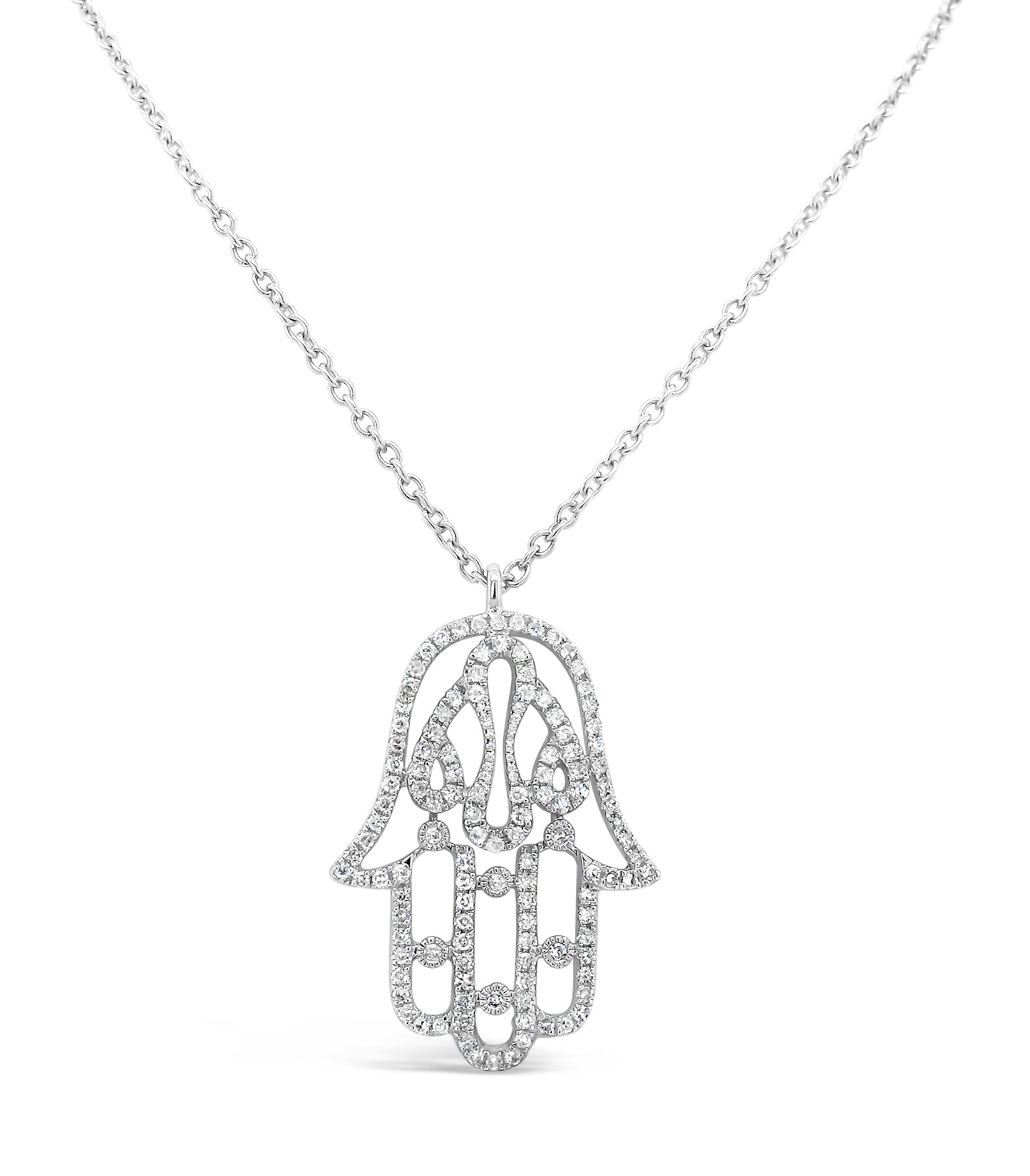 18k White Gold 0.27ct TDW White Diamond Hamsa Pendant Necklace