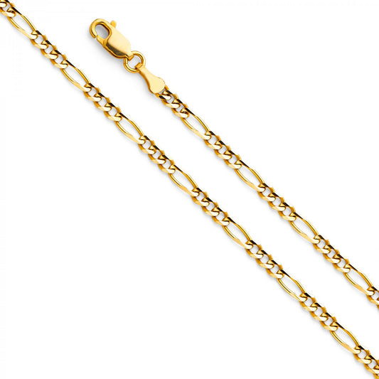 14k Yellow Gold 3.1-mm Regular Concave 3+1 Figaro Chain 7 inch Bracelet