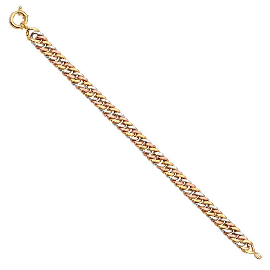 14k Tri-Tone Fancy Hollow Curb Link 7.5" Bracelet