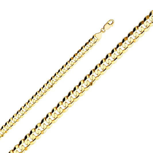 14k Yellow Gold 9.8mm Wide Regular Concave Cuban Unisex Chain Necklace