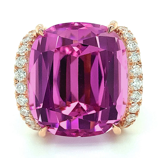 18k Rose Gold 30.64ct TGW Pink Kunzite and Diamond Ring