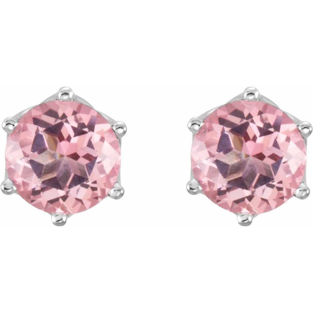 14k White Gold 6 mm Natural Pink Morganite Stud Earrings