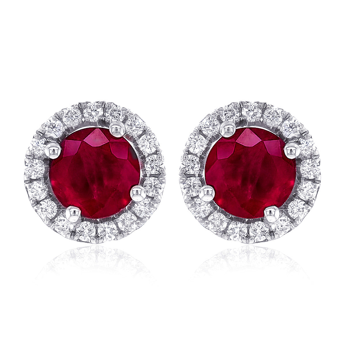 14K White Gold 1.45ct TGW Red Ruby and Diamond One-of-a-Kind Earrings