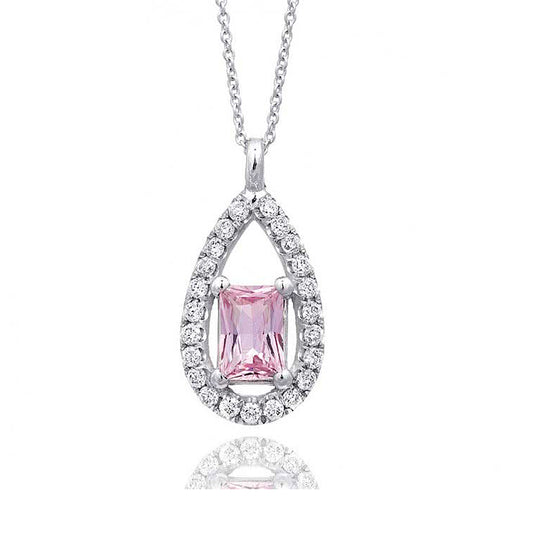 14K White Gold 0.74ct TGW Padparadscha Sapphire and White Diamond Pendant Necklace