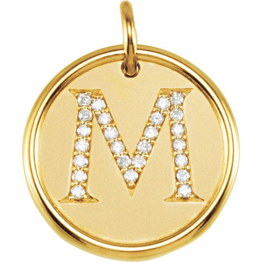 Unisex 14K Yellow Gold 1/8 CTW White Diamond Initial M Pendant