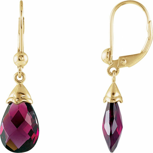 14k Yellow Gold Briolette Natural Brazilian Garnet Earrings