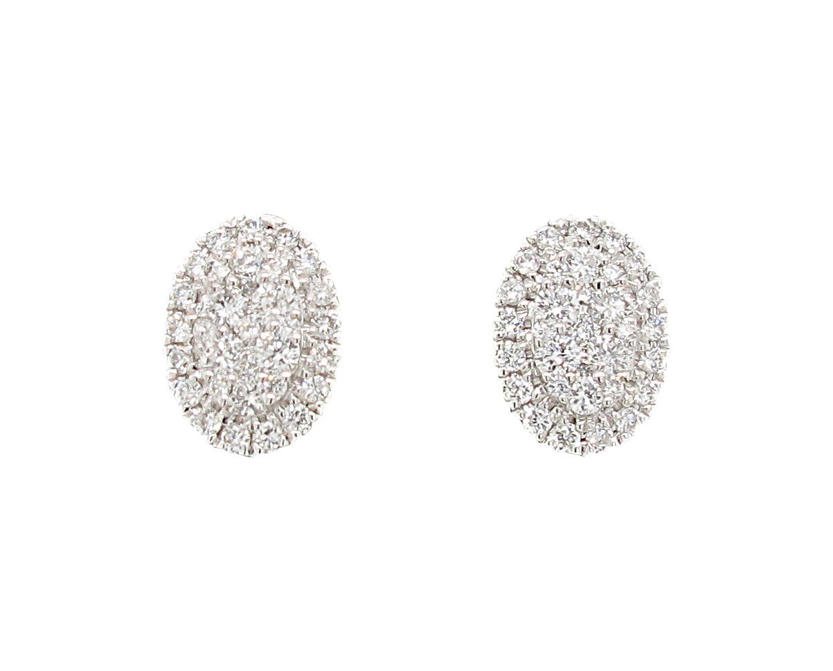 18k White Gold 1/3ct TDW White Diamond Oval Shape Cluster Stud Earrings