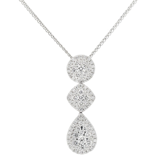 18k White Gold 1-1/10ct TDW White Diamond Geometric Shape Dangling Pendant Necklace