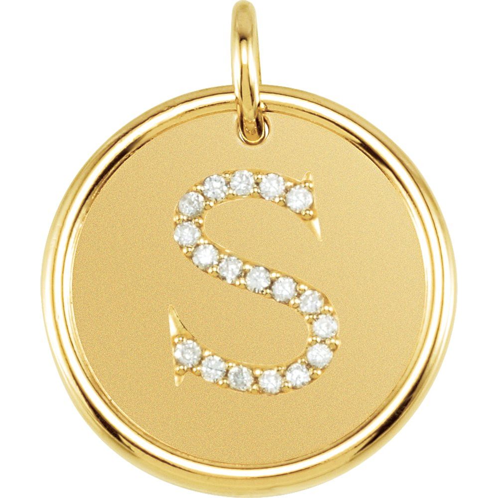 Unisex 14K Yellow Gold 1/10 CTW White Diamond Initial S Pendant