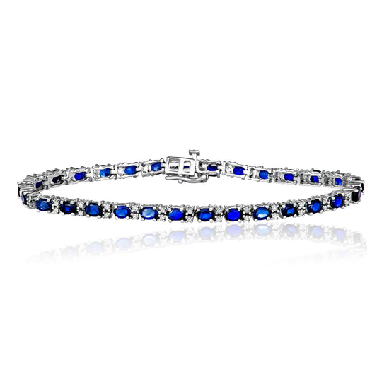 Sterling Silver 0.50ct TGW Blue Sapphire 8-inch Link Bracelet