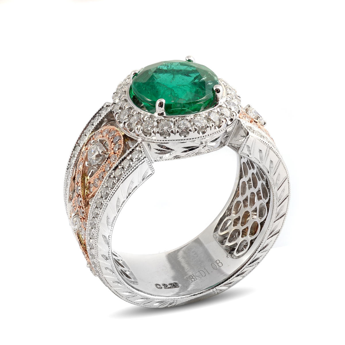 18K Two Tone Gold 3.28 ct TGW Emerald One-of-a-Kind Ring