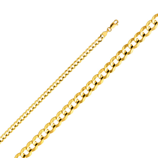 14k Yellow Gold 4.8mm Light Cuban Unisex Chain Bracelet (7.5")