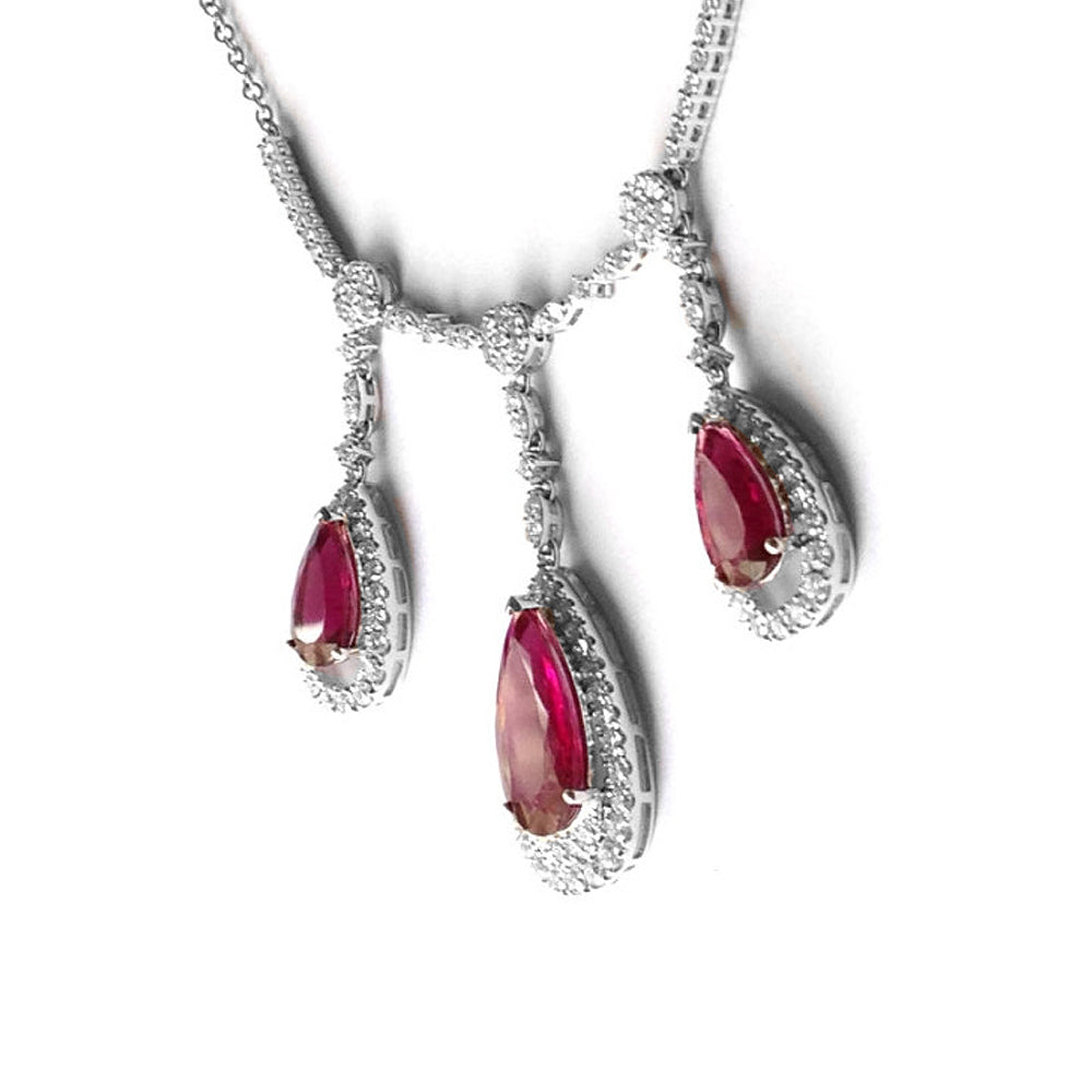 14K White Gold 12.33ct TGW Rubellite and White Diamonds One-of-a-Kind Necklace