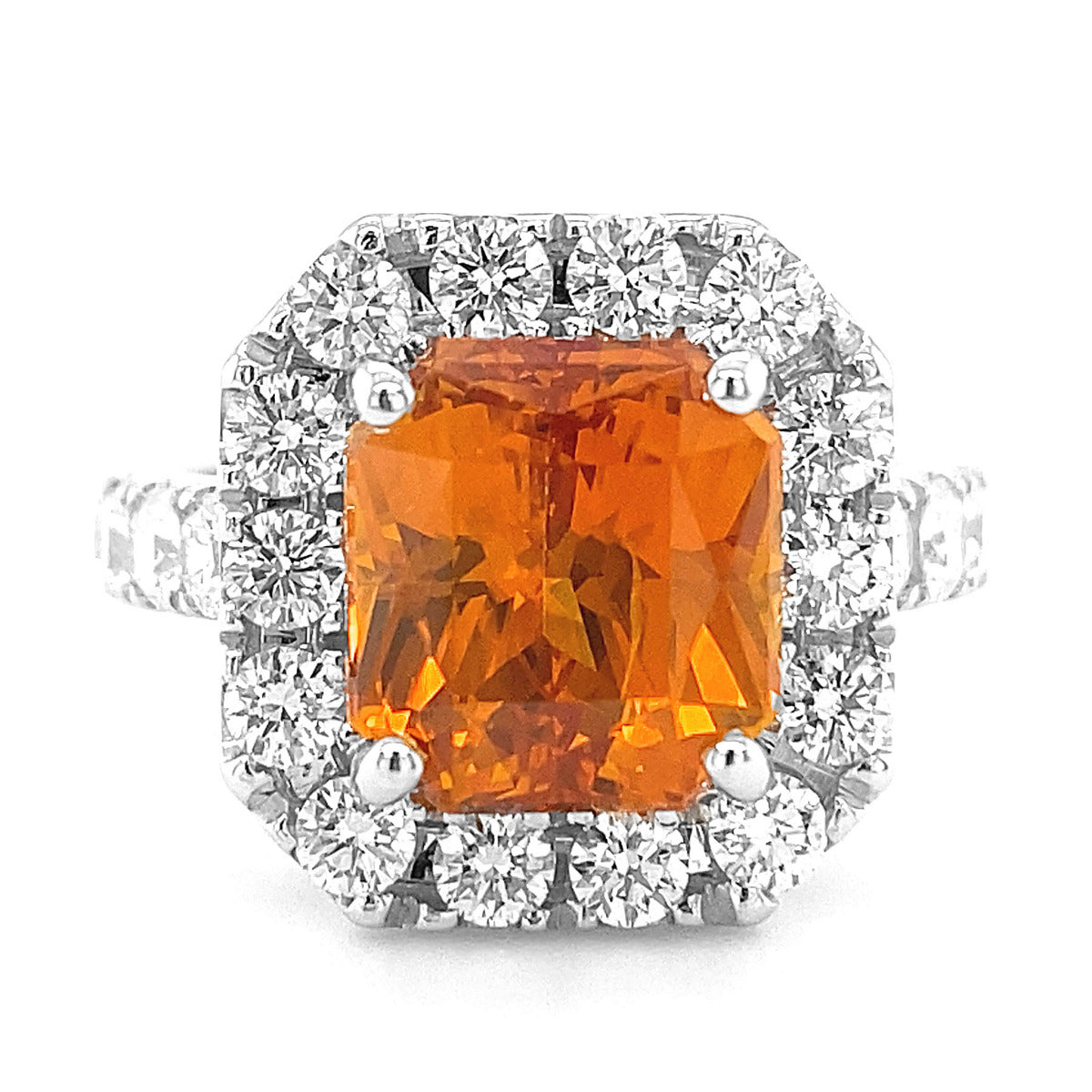 18k White Gold 7.67ct TGW Orange Sapphire and Diamond Ring