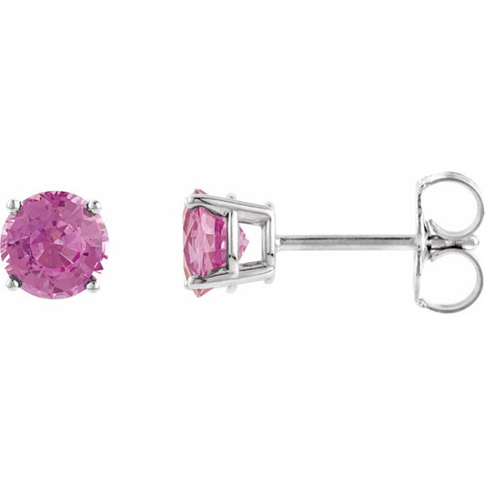 14k White Gold 5 mm Natural Pink Tourmaline Stud Earrings