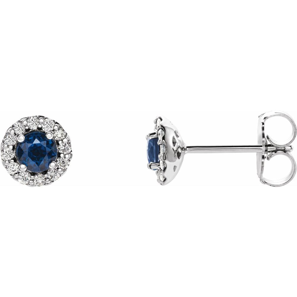 14k White Gold 3.5 mm Natural Blue Sapphire & 1/10 CTW Natural Diamond Earrings