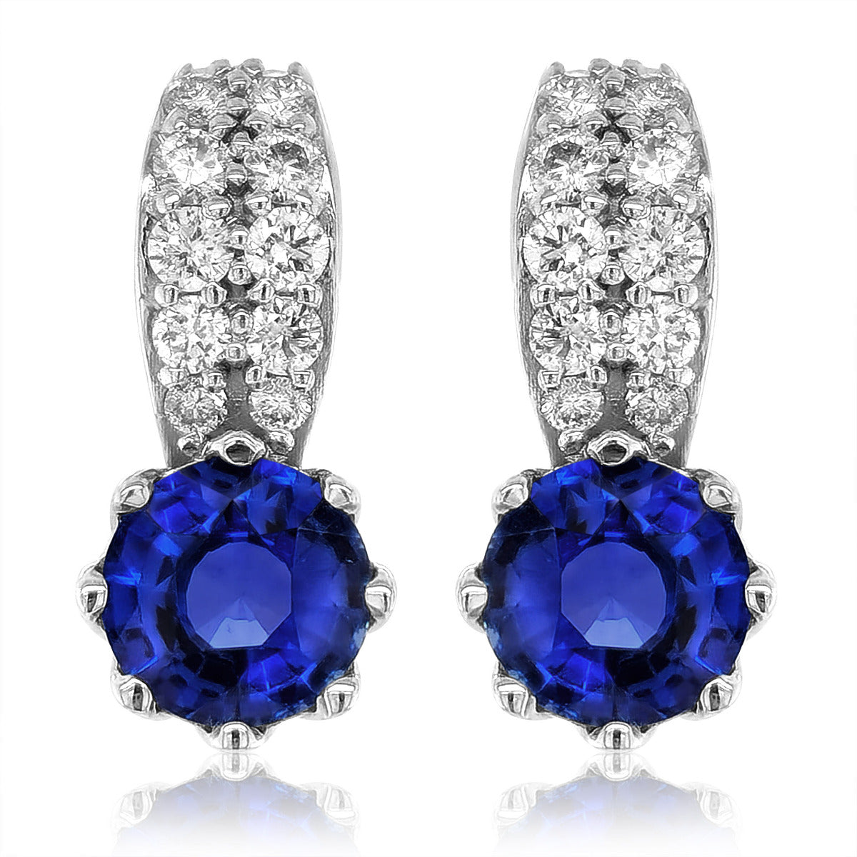 18K White Gold 2.12ct TGW Blue Sapphire and Diamond One-of-a-Kind Earrings