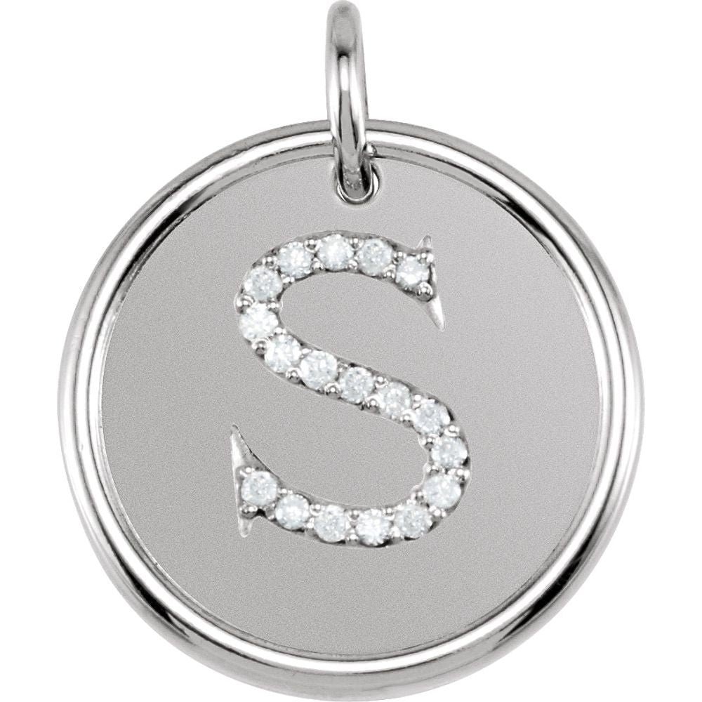 Unisex 14K White Gold 1/10 CTW White Diamond Initial S Pendant