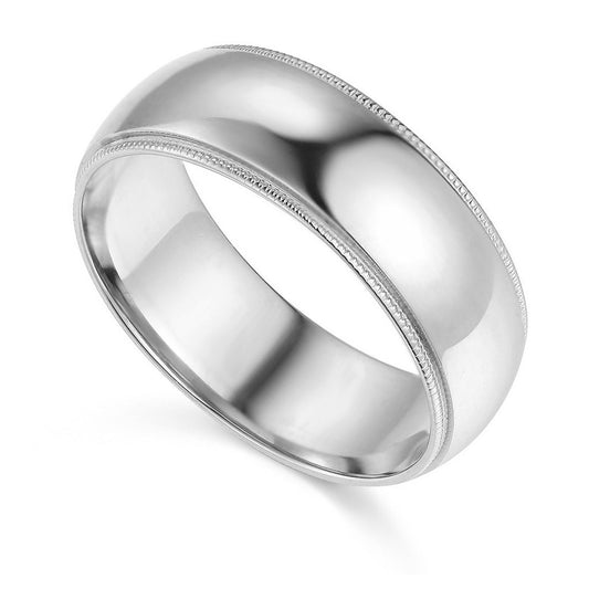 14k White Gold 7mm Unisex Comfort-fit Polished Milgrain Wedding Band