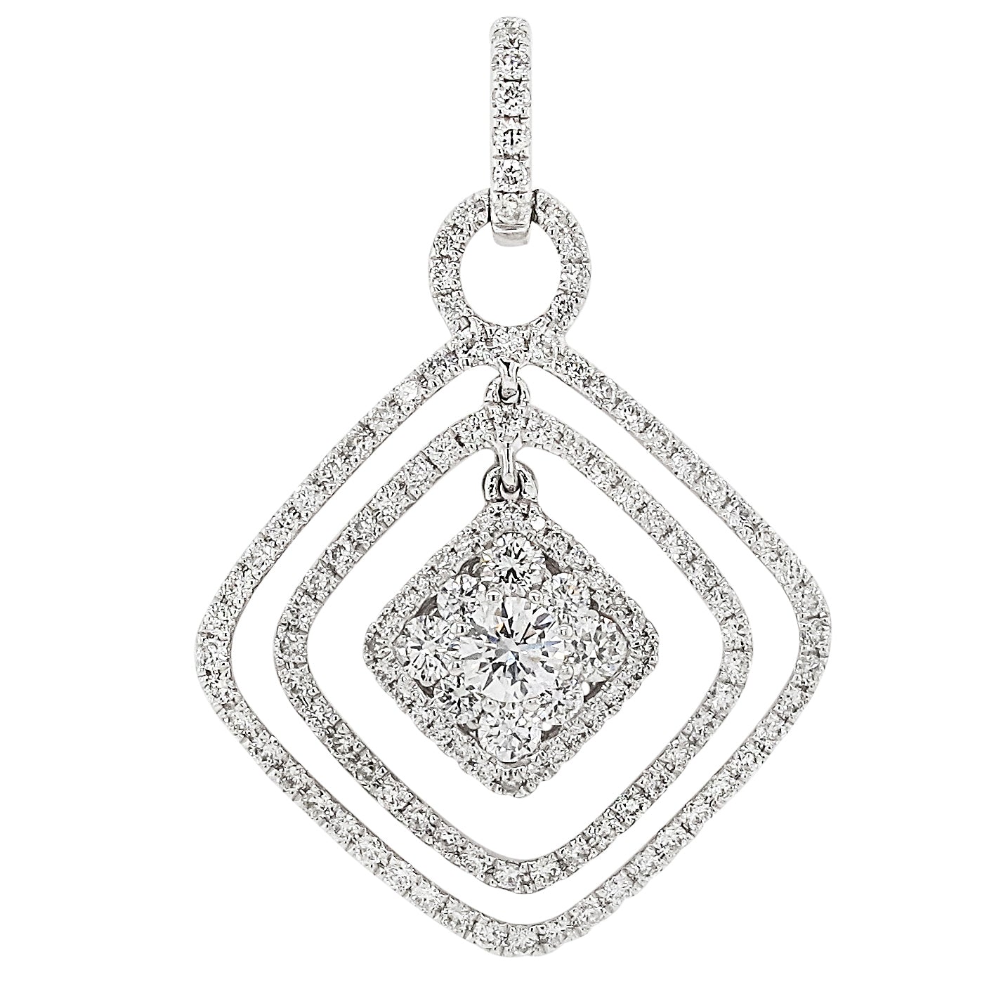 18k White Gold 1.07ct TDW White Diamond Concentric Square Pendant Necklace