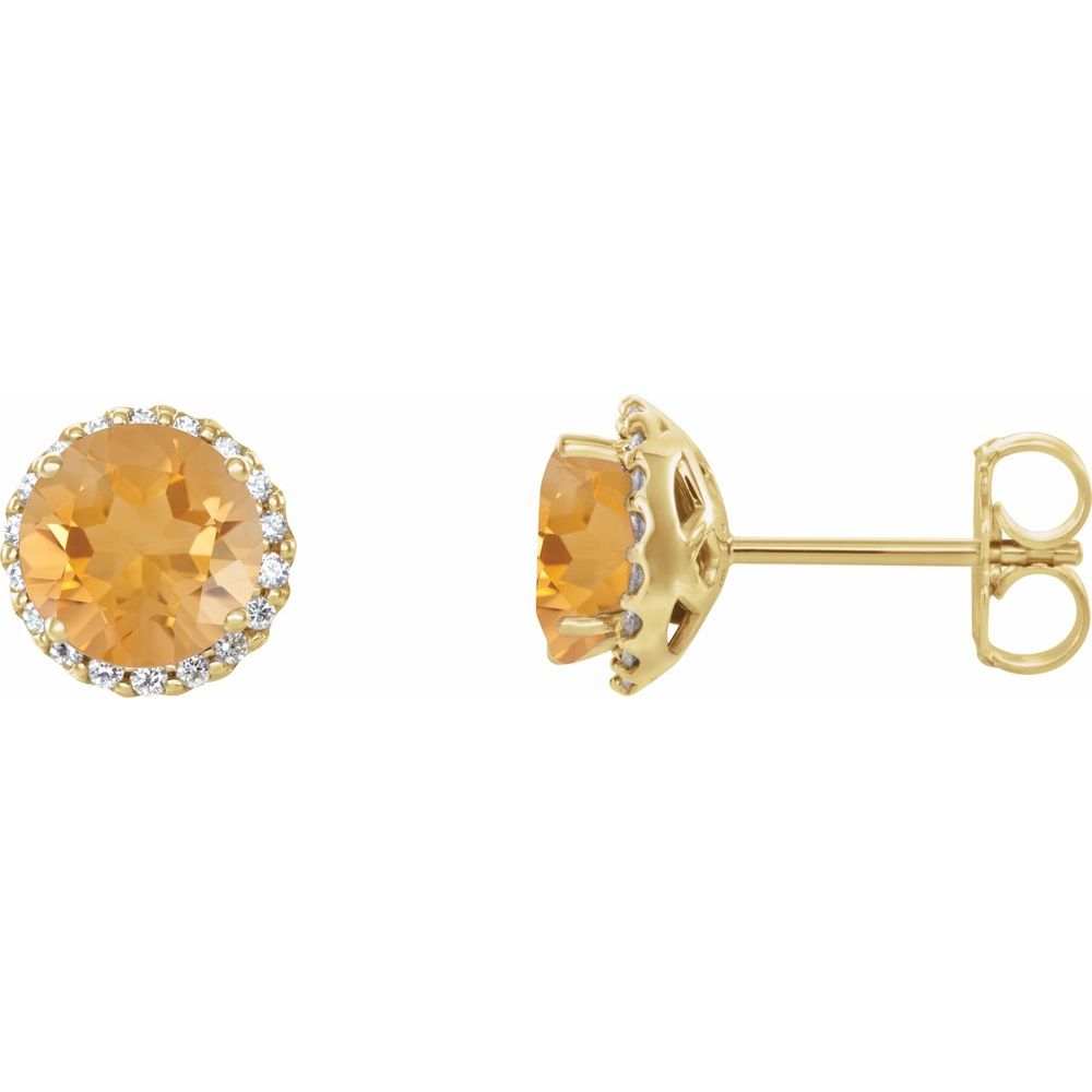 14k Yellow Gold 6 mm Natural Citrine & 1/8 CTW Natural Diamond Earrings