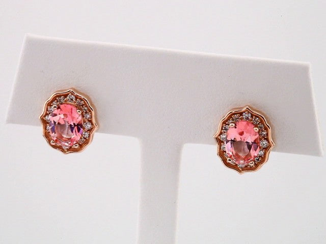 14k Rose Gold Natural Peach Morganite & 1/3 CTW Diamond Earrings