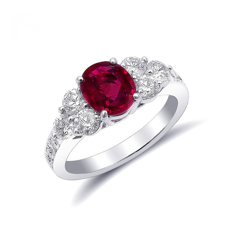 Platinum 2.16ct TGW Certified Ruby and Diamond One-of-a-Kind Ring