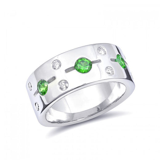 14k White Gold 0.77ct TGW Russian Demantoid Garnet and White Diamond Ring