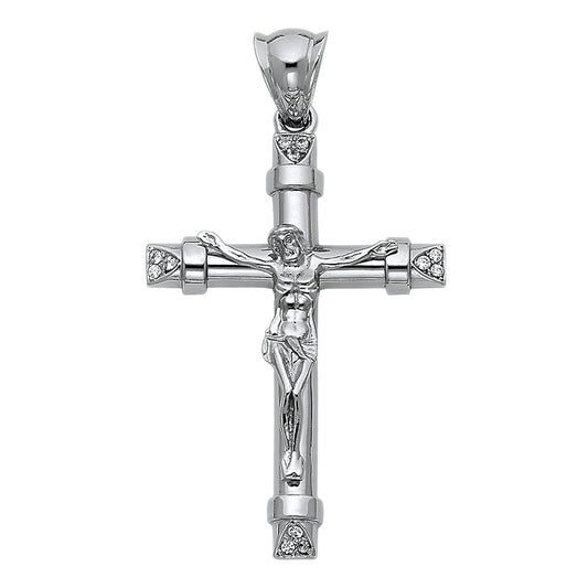 14k White Gold Cubic Zirconia Crucifix Cross Pendant