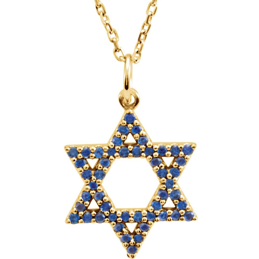 14k Yellow Gold Natural Blue Sapphire Star of David 16" Necklace