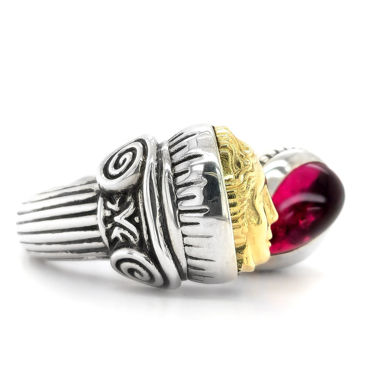 Silver and18k Yellow Gold 4.39ct TGW Purplish Red Rubellite One-of-a-Kind Ring