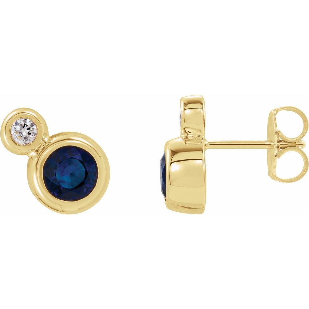 14k Yellow Gold 3 mm Natural Blue Sapphire & .03 CTW Natural Diamond Earrings