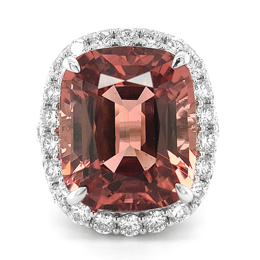 18K White Gold 39.6ct TGW Peach Tourmaline and Diamond Ring