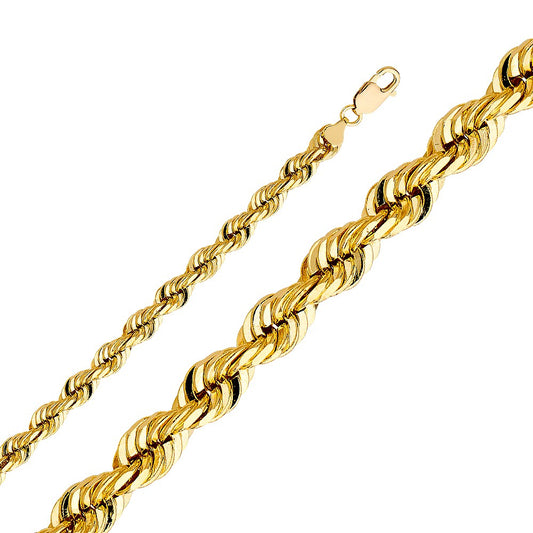 14k Yellow Gold 8mm Wide Diamond-cut Solid Rope Men's Chain Necklace