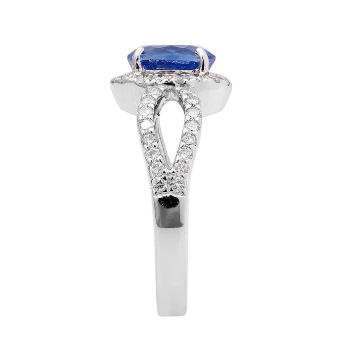 14k White Gold 2.69ct TGW Certified Natural Blue Sapphire and Diamond Ring