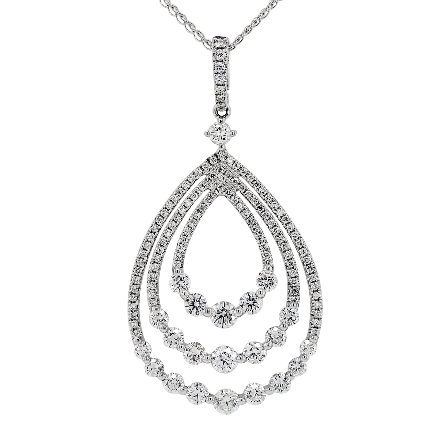 18k White Gold 1-3/8ct TDW White Diamond Concentric Pear Shape Pendant Necklace