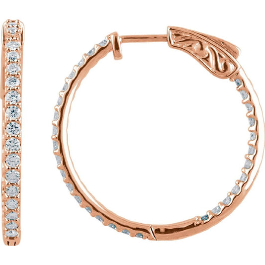 14k Rose Gold 26.5 mm 1 CTW Natural Diamond Inside-Outside Hinged Hoop Earrings