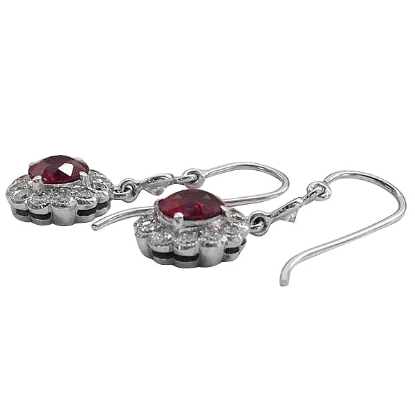 18K White Gold 2.87ct TGW Ruby and White Diamond Dangling Earrings