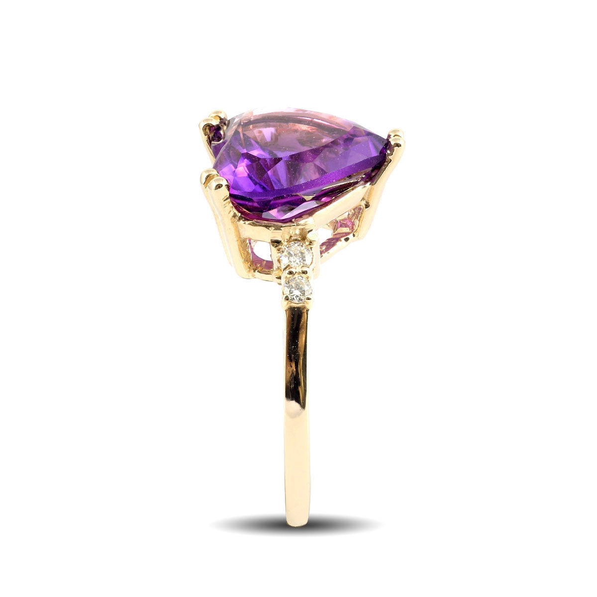 14K Yellow Gold 2.54ct TGW Amethyst and Diamonds Heart-Cut One of a Kind Ring