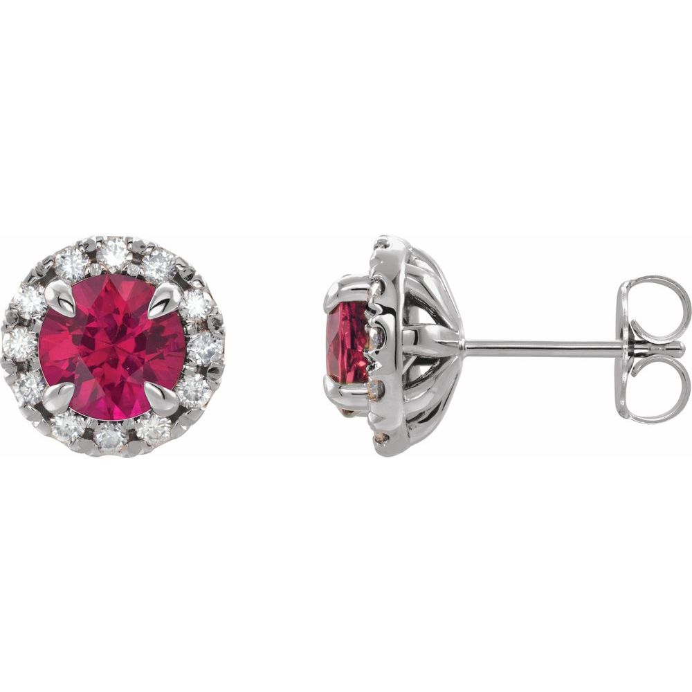 14k White Gold 4 mm Natural Ruby & 1/5 CTW Natural Diamond Halo-Style Earrings