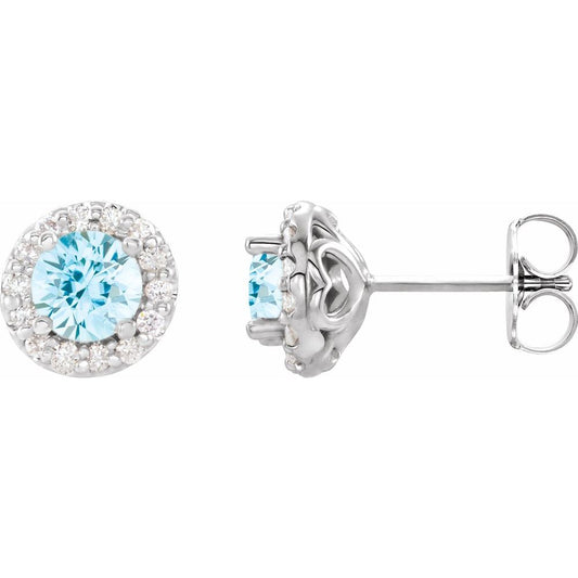 14k White Gold 4 mm Natural Aquamarine & 1/8 CTW Natural Diamond Earrings