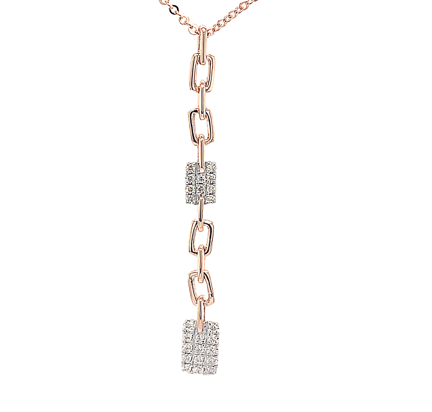 14k Rose Gold 0.17ct TDW White Diamond Square Link Pendant Necklace