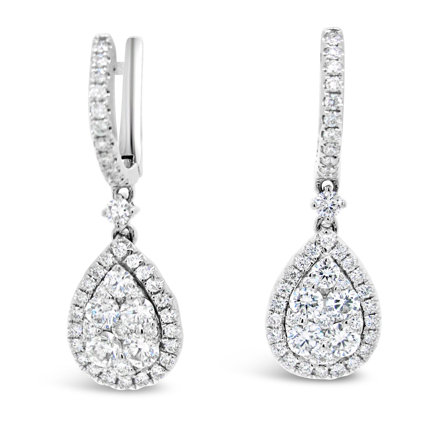 18k White Gold 1 3/4ct White Diamond Dangling Pear Cluster Earrings